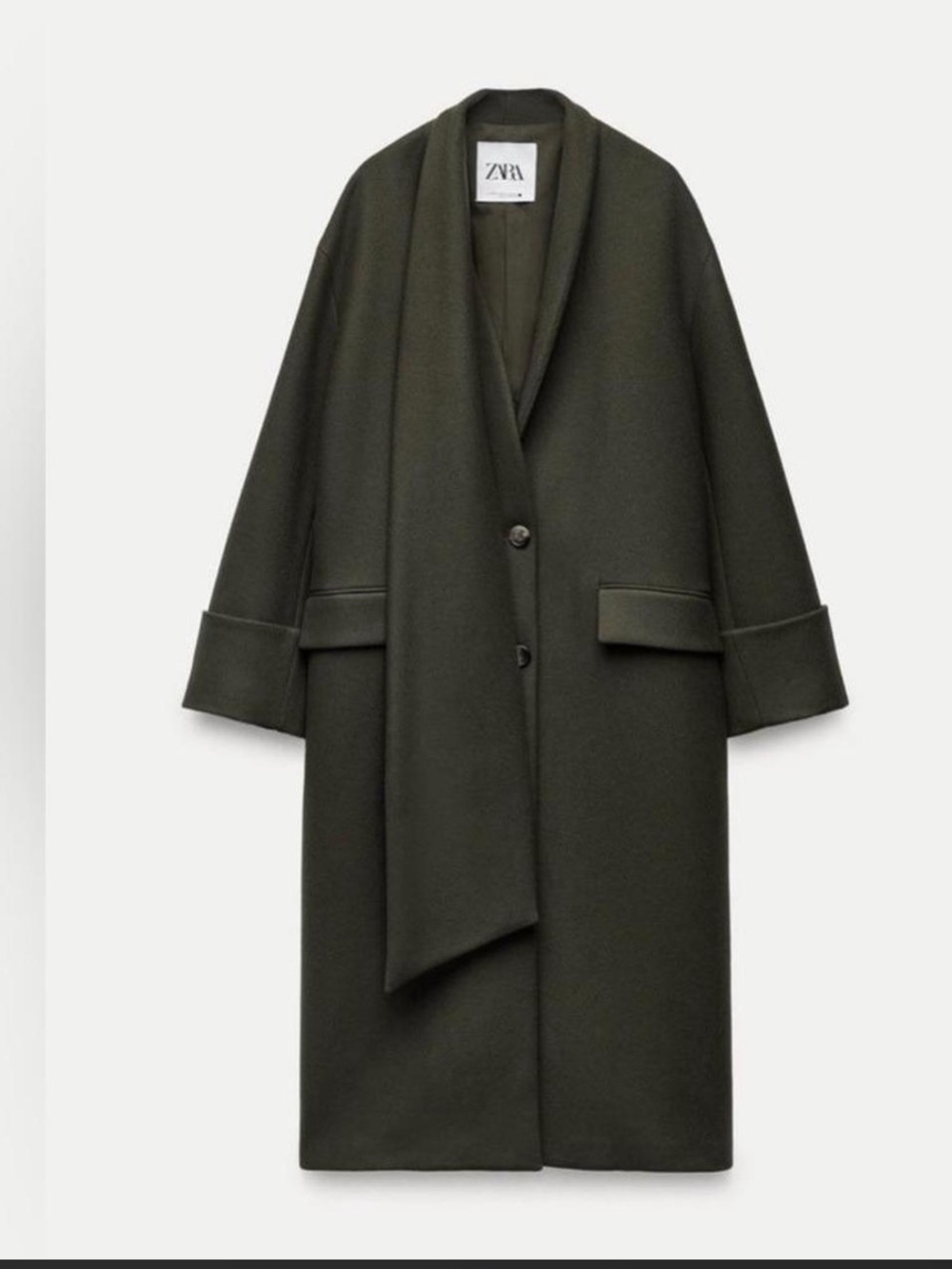 Zara Green Wool Scarf Coat